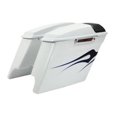 HR3 White Amethyst With Black Licorice Flames 5" Stretched Extended Saddlebags with 5*7" speaker lids For Harley Touring 2014-2023